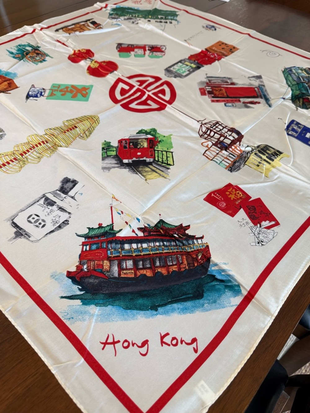 Loretto E. Roberts Rare 'Hong Kong' Vintage Silk Art Scarf